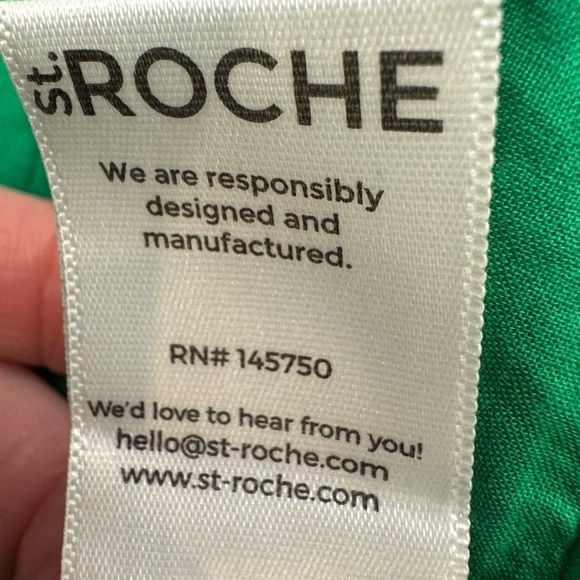 St. Roche Wrap Dress Short Sleeves Cotton Embroidery Green Floral Size XS Summer - Picture 15 of 16